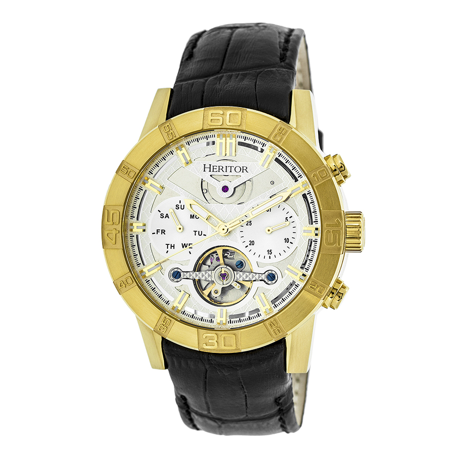 Heritor Hannibal Automatic Silver Dial Black Leather Men's Watch HR4103