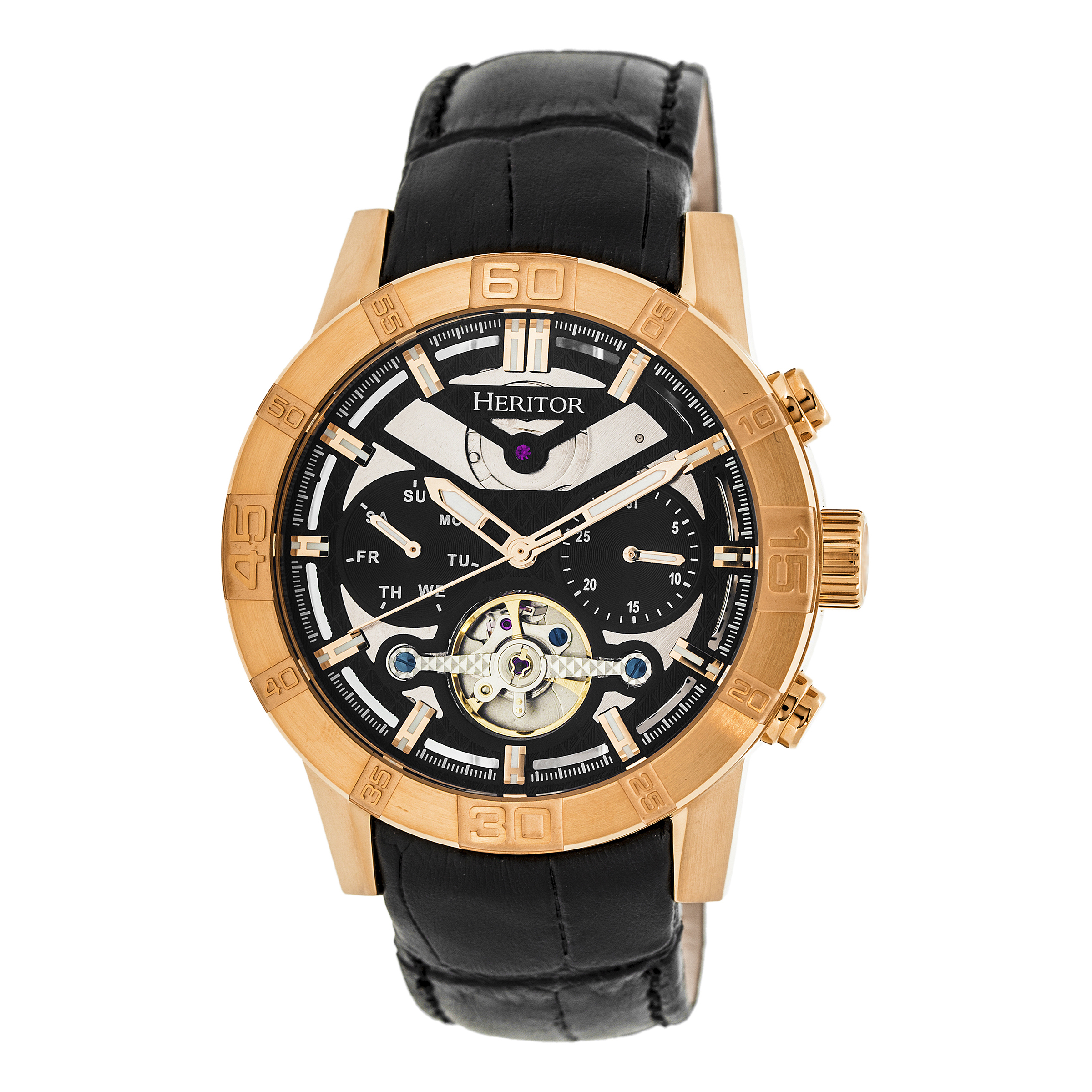 Heritor Hannibal Quartz Black Dial Black Leather Men's Watch HR4106