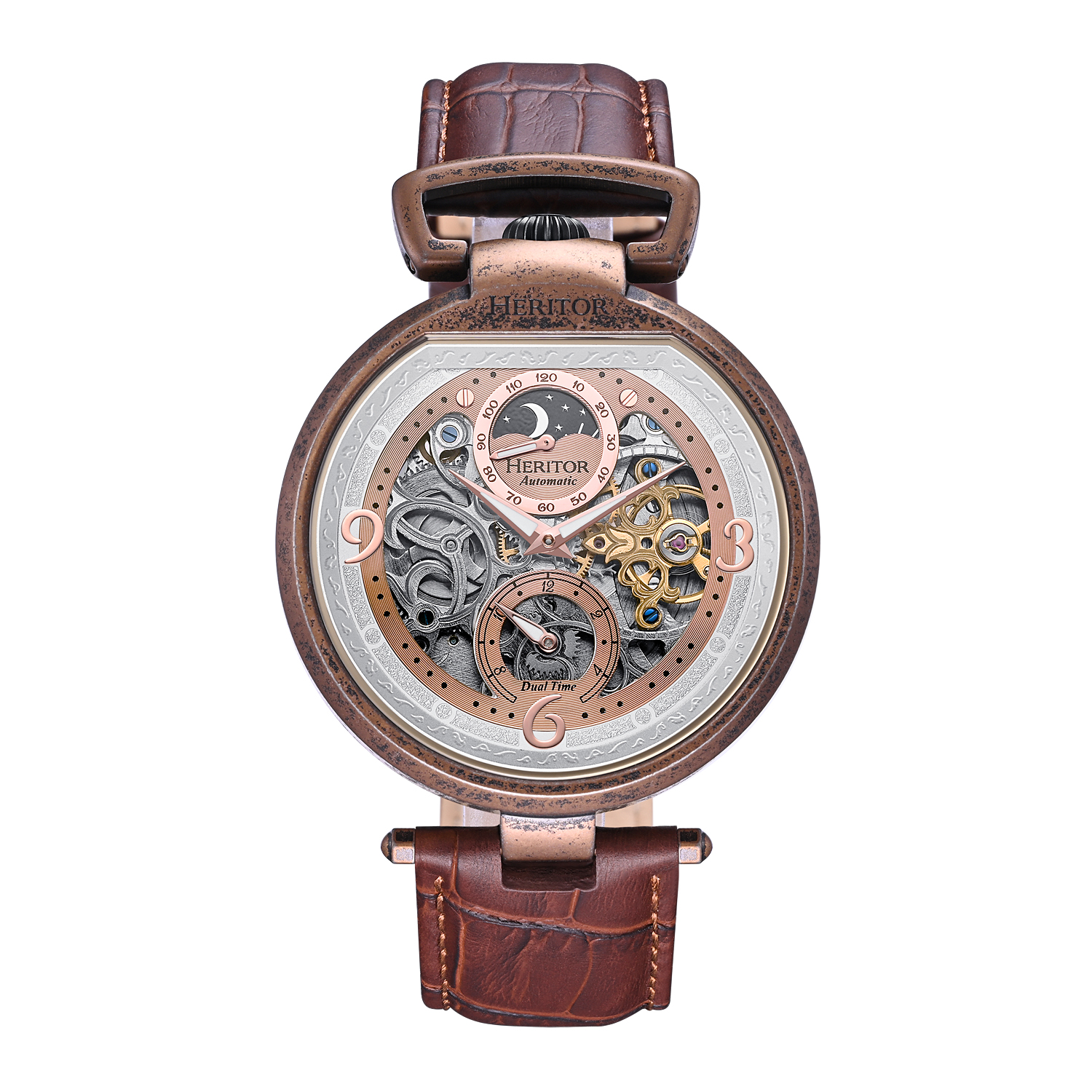 Heritor Lincoln Automatic Moon Phase Rose Gold Dial Men's Watch HERHS3605