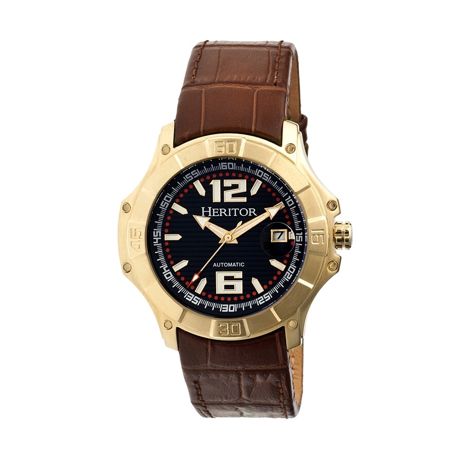 norton automatic black dial brown leather mens watch