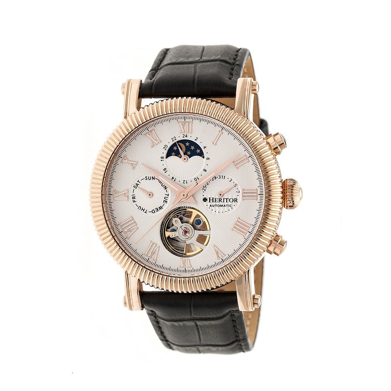 Heritor Winston Automatic White Dial Leather Men's Watch HR5205