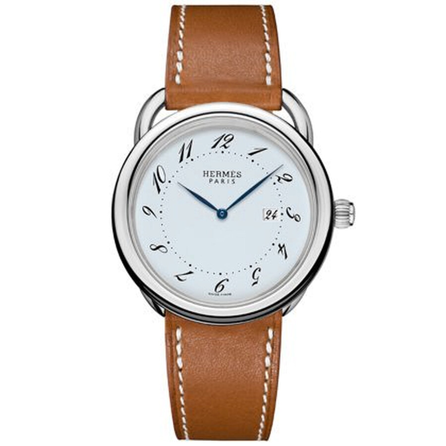 Hermes Arceau Silver Dial Men's Leather Watch 040112WW00 Watches