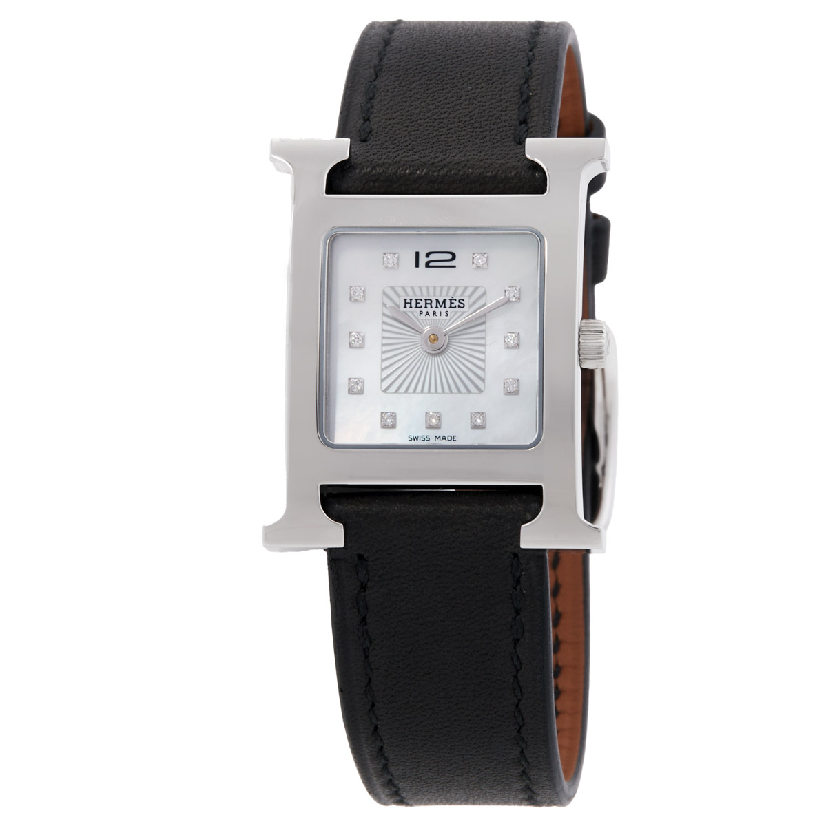 Hermes Heure H Quartz Diamond White Dial Ladies Watch 056568WW00