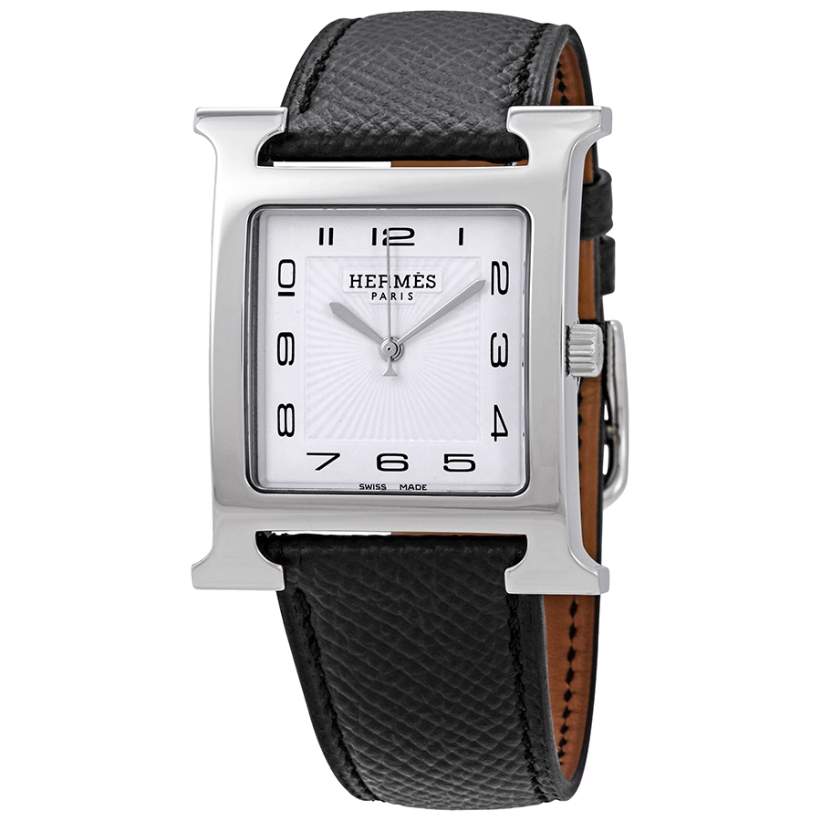 m*n様 HERMES 自動巻き時計 ホワイト/ブラック Hermes Heure H Large White Dial Black Leather Ladies Watch