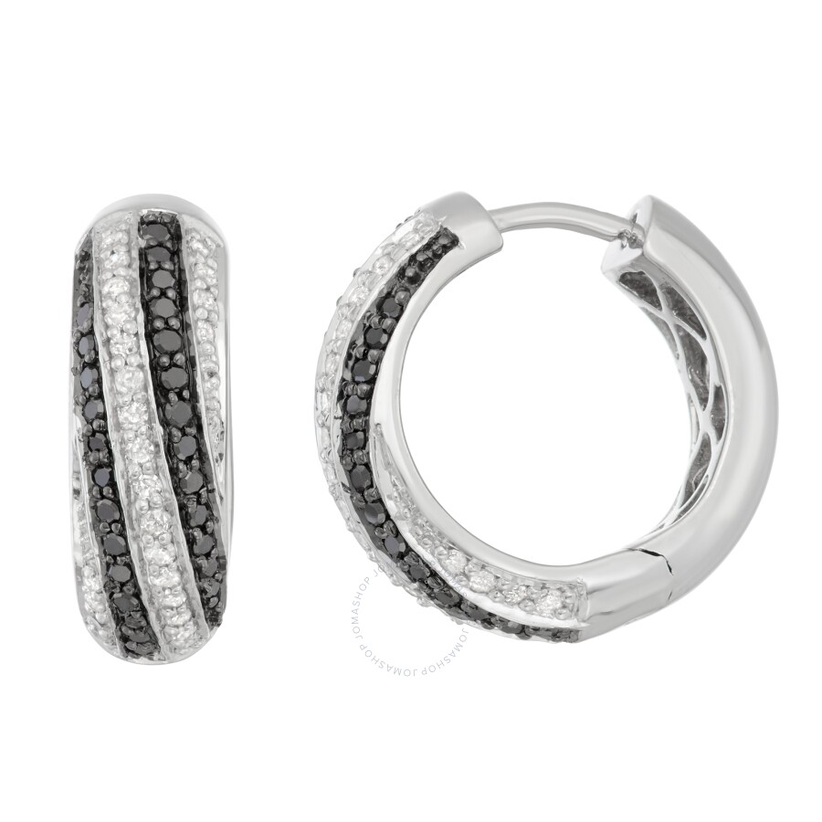 Hetal Diamonds 1 2 Cttw White Black Diamond Hoop Earrings In Sterling Silver Hetal Diamonds 1 2 Cttw White Black Diamond Hoop Earrings In Sterling Silver