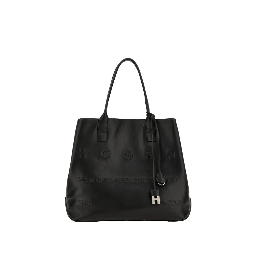 Hogan Medium Script Leather Tote Bag In Black