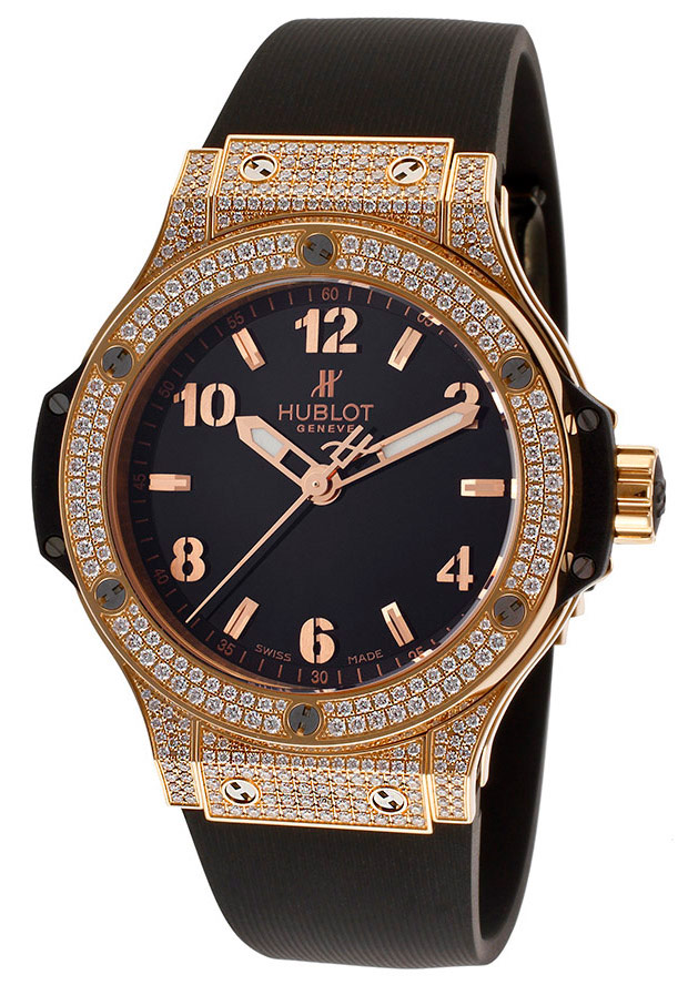 Big Bang Gold Pave Diamond Black Dial 18 kt Rose Gold Ladies Watch