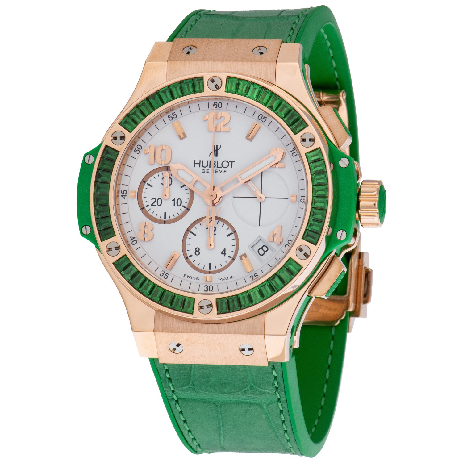 Big Bang Gold Tutti Frutti White Dial Alligator and Rubber Green Females Watch