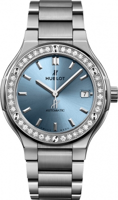 Hublot Classic Fusion Automatic Diamond Blue Dial Ladies Watch 568.NX.891L.NX.1204