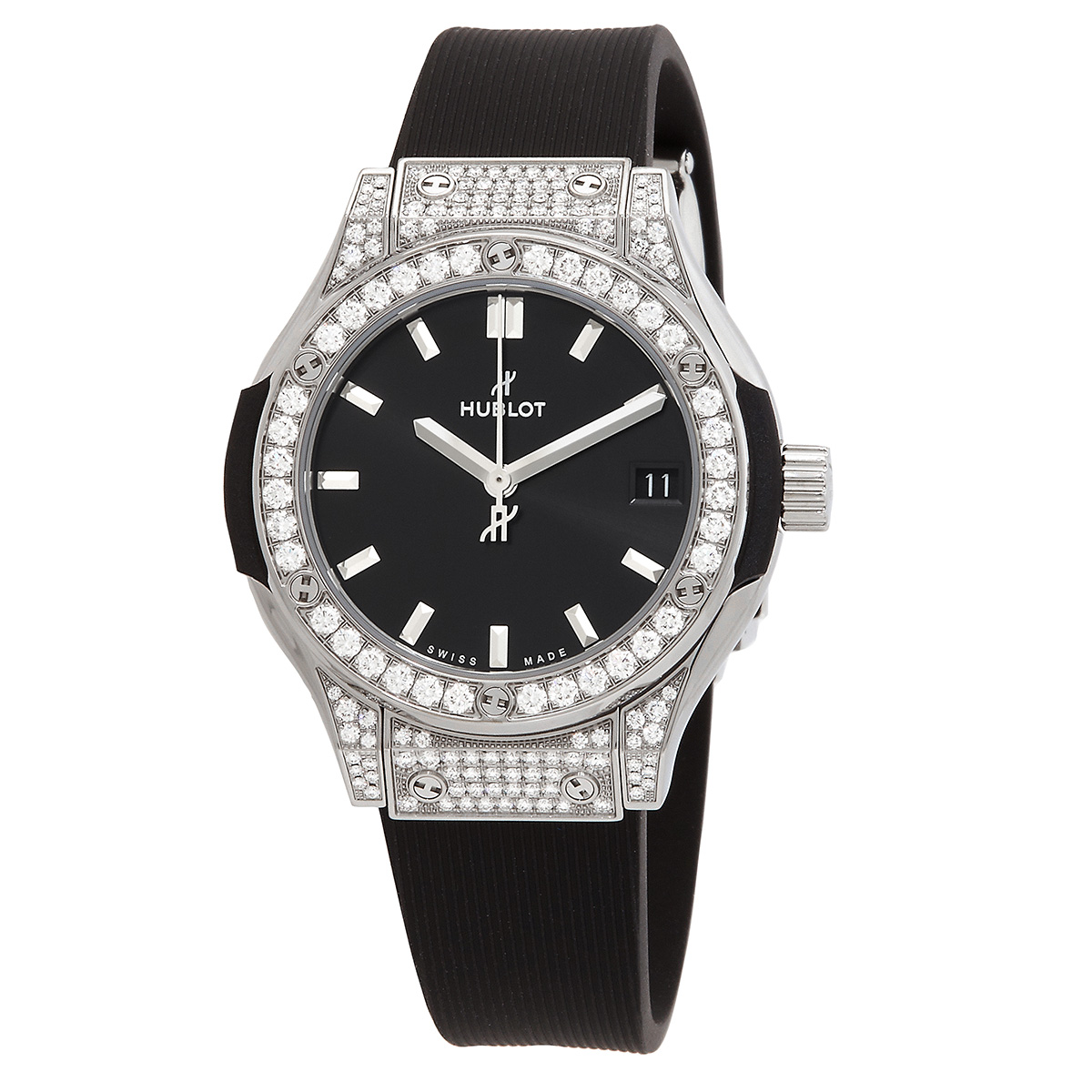 Hublot Classic Fusion Quartz Diamond Black Dial Ladies Watch 581.NX.1470.RX.1704