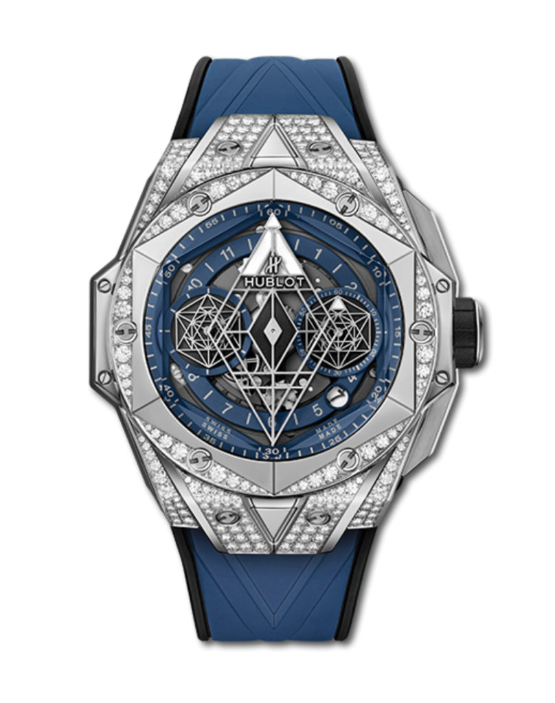 Sang Bleu II Titanium Blue Pave Chronograph Automatic Diamond Blue Dial Men's Watch