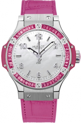 Tutti Frutti Mother of Pearl Dial Pink Baguette Sapphires Pink Rubber Ladies Watch