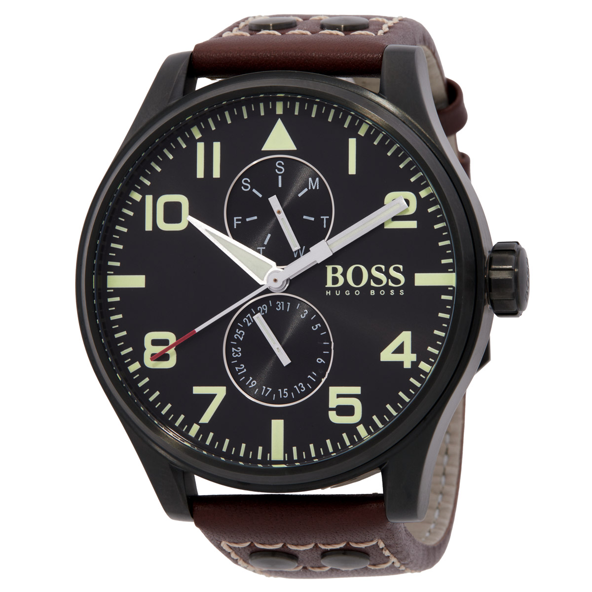Hugo Boss Aeroliner Chronograph Quartz Grey Dial Brown Leather Strap Watch For Men - HB1512570