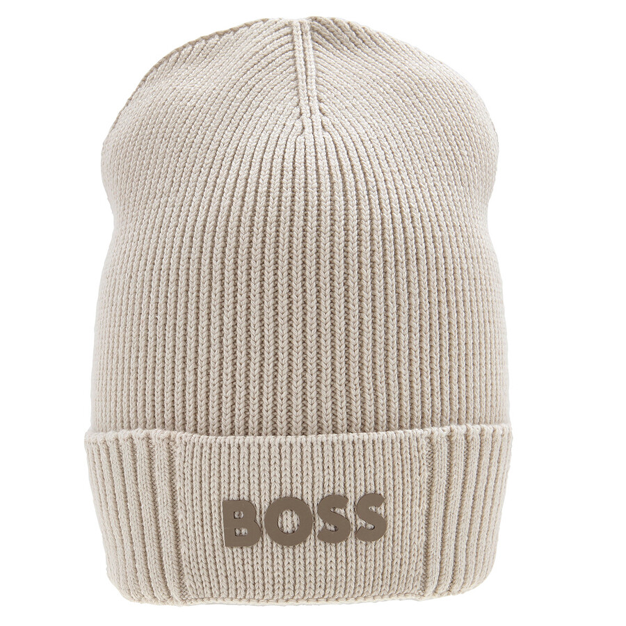 Hugo Boss Asic Logo Printed Beanie In Beige
