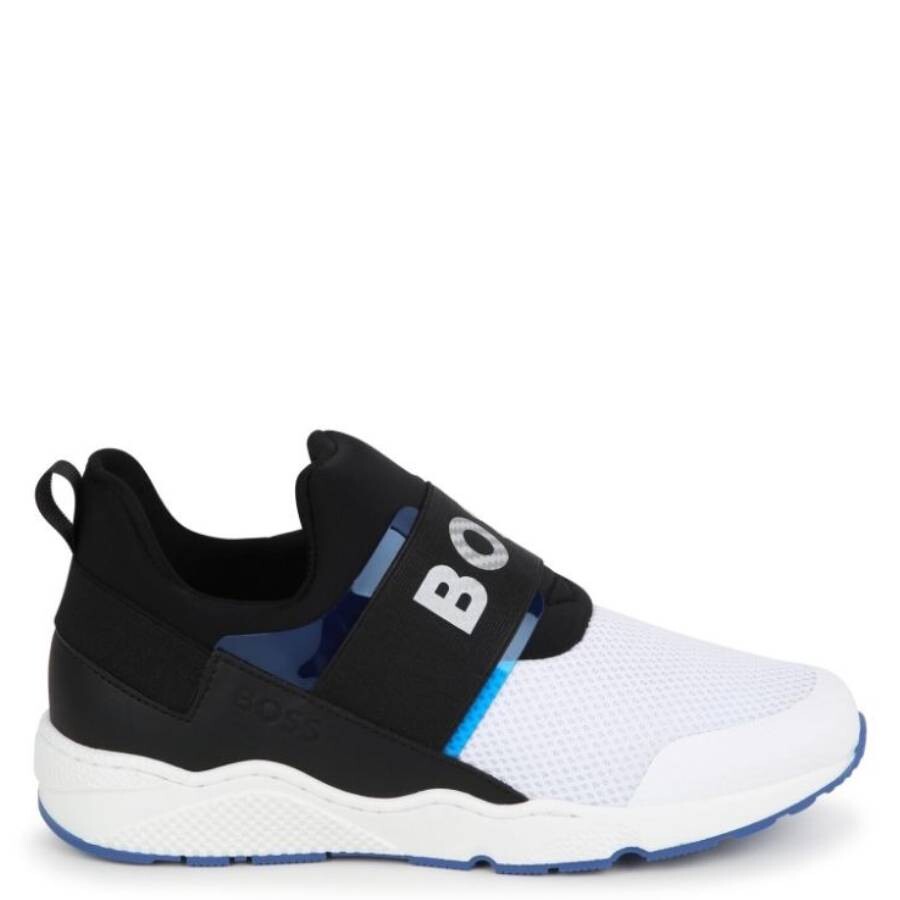 Hugo Boss Boys Branded Elastic Strap Trainers In Blue