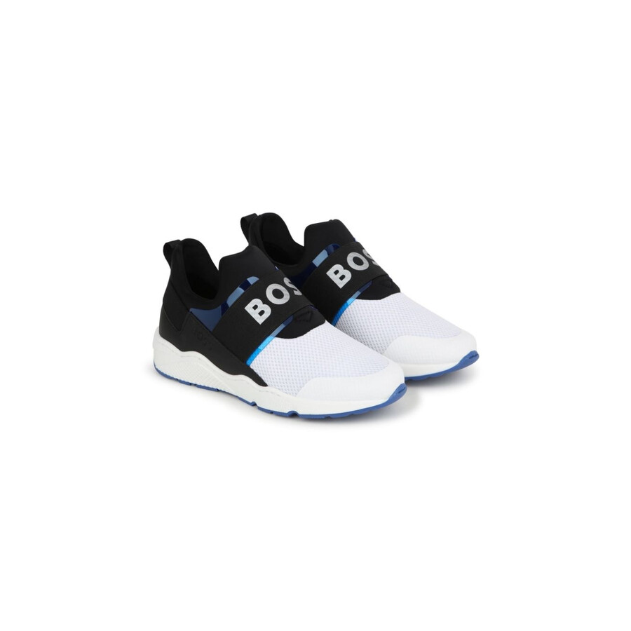Hugo Boss Boys Branded Elastic Strap Trainers In Blue