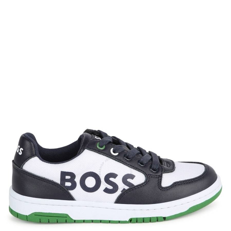 Hugo Boss Boys Embossed Branding Canvas And Leather Sneakers