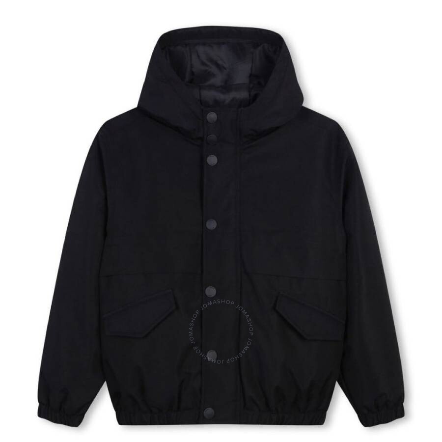 Hugo Boss Boys Hooded Logo Print Jacket In Black