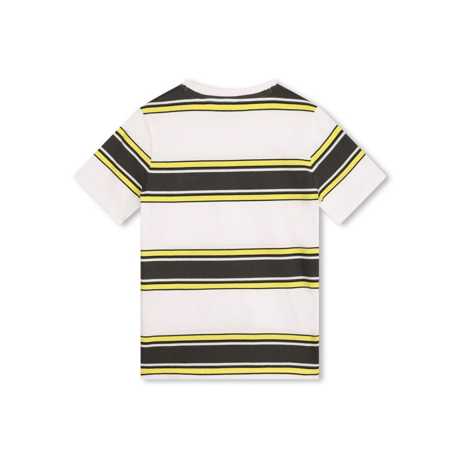 Hugo Boss Boys Logo Stripe Cotton-jersey T-shirt In Yellow/white