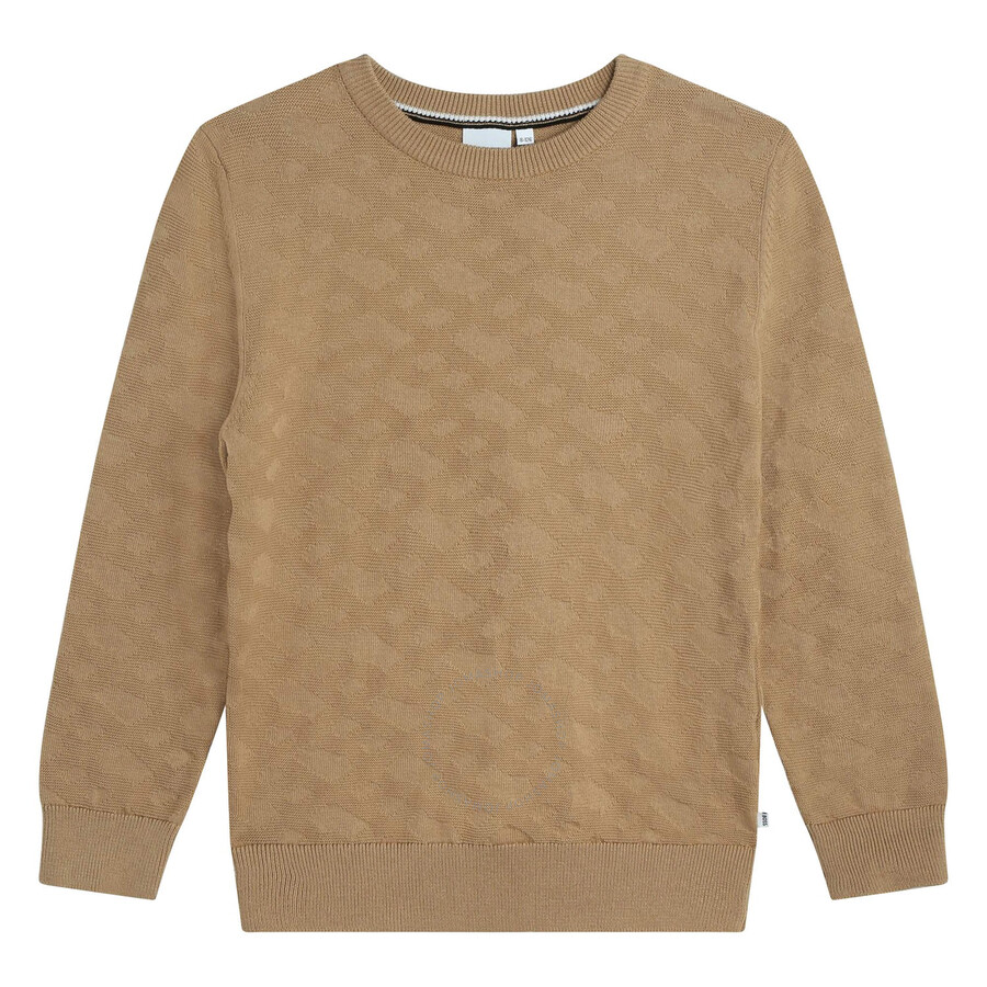 Hugo Boss Boss Boys Beige Cotton Knit Sweater In Beige