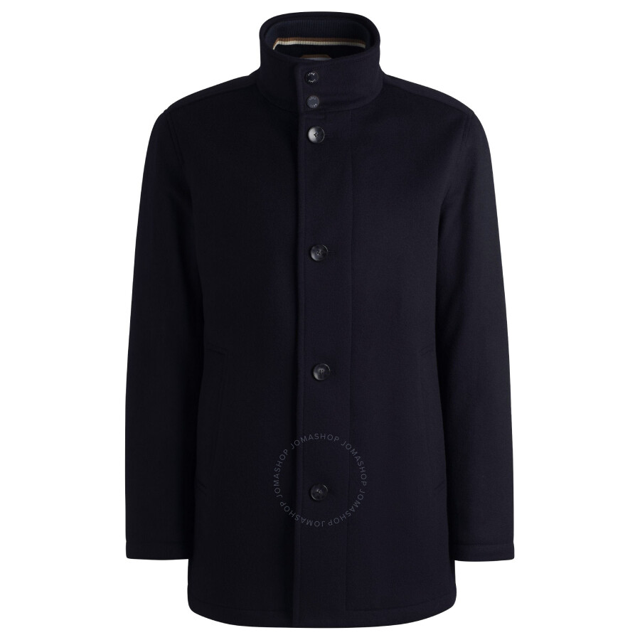 Hugo Boss Relaxed-fit Short Coat In Wool And Cashmere In Blue