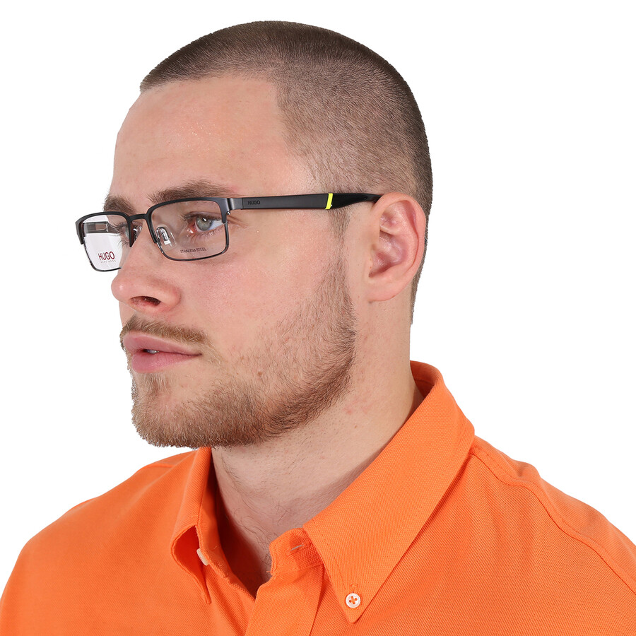 Hugo Boss Demo Rectangular Men's Eyeglasses Hg 0136 0rzz 53 In Black / Dark / Ruthenium