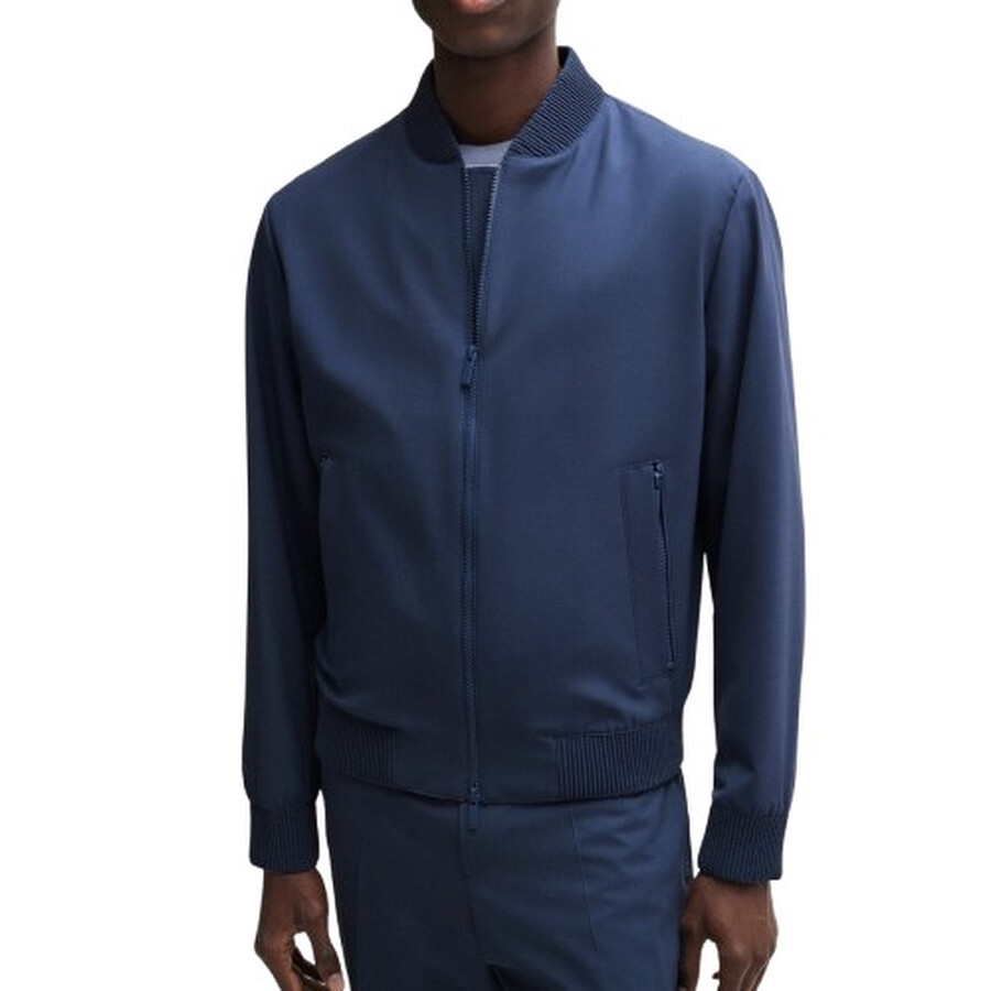 HUGO BOSS ジャケット サイズUS34 大きいサイズ 綿 ブルー BOSS - Cotton zip-up jacket with contrast piping - Dark Blue