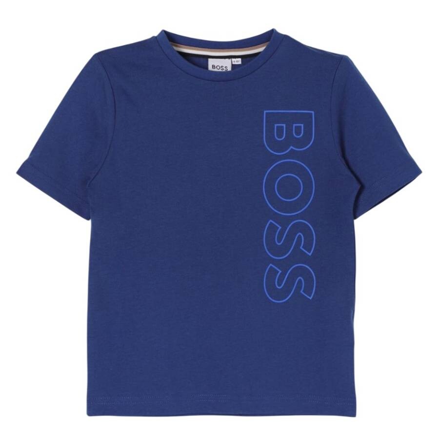 Hugo Boss Kids Electric Blue Cotton Logo T-shirt In Blue