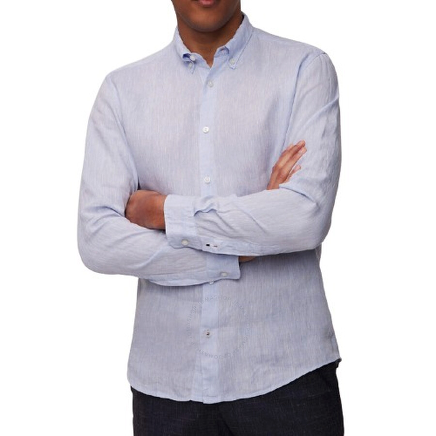 Hugo Boss Liam Regular-fit Linen Shirt In Purple