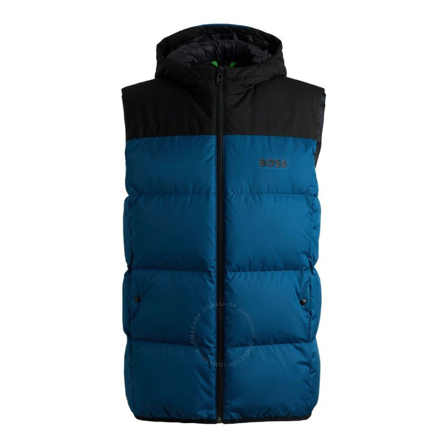Hugo Boss Water-repellent Down Gilet With Logo Print In Blue