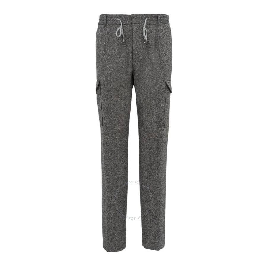 Hugo Boss Long Drawstring Wool Pants In Grey