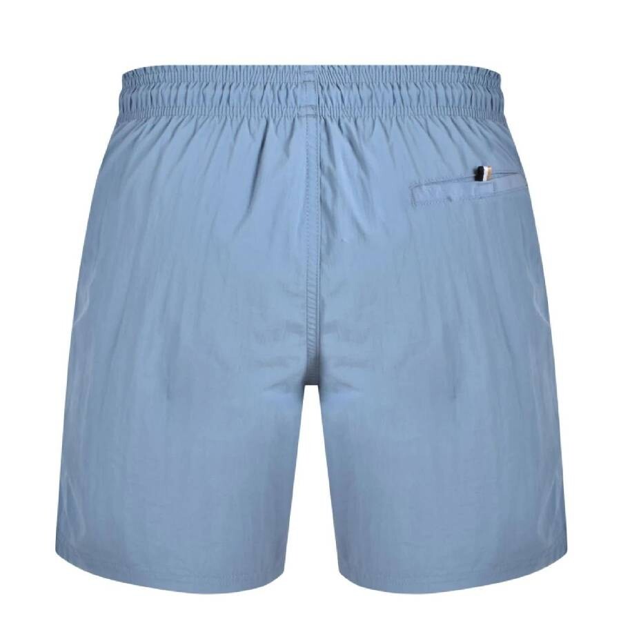 Hugo Boss Vertical-logo-print Swim Shorts In Quick-dry Poplin In Blue