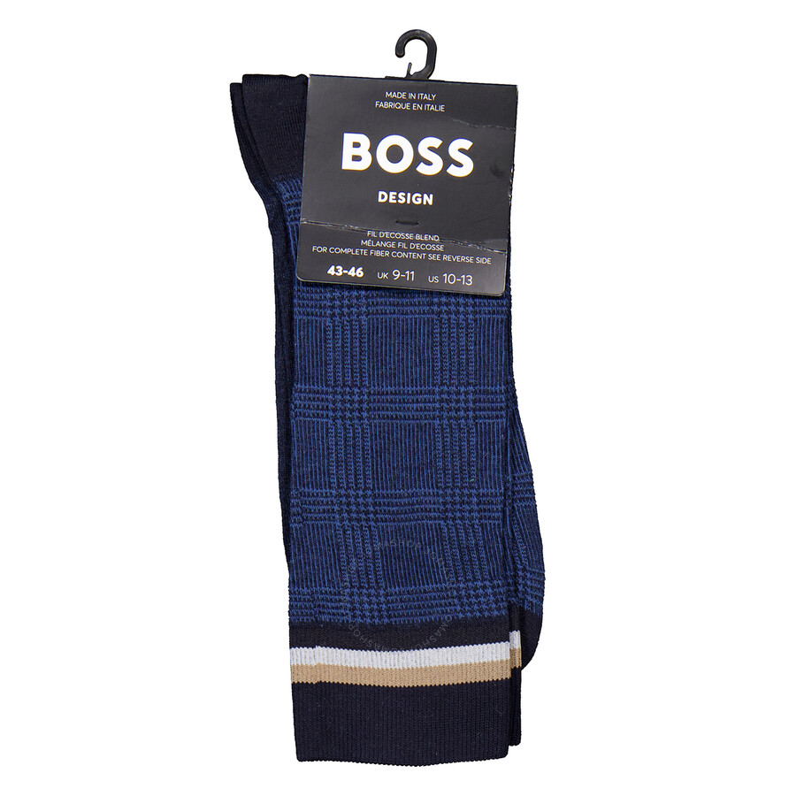 Hugo Boss Prince Wales Mc Checked Socks In Blue