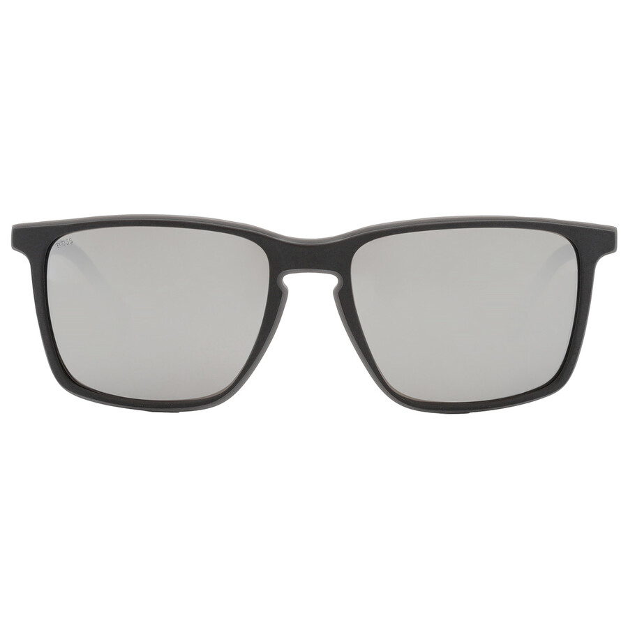 Hugo Boss Silver Mirror Rectangular Men's Sunglasses Boss 1556/o/s 0o6w/t4 57 In Black / Grey / Silver