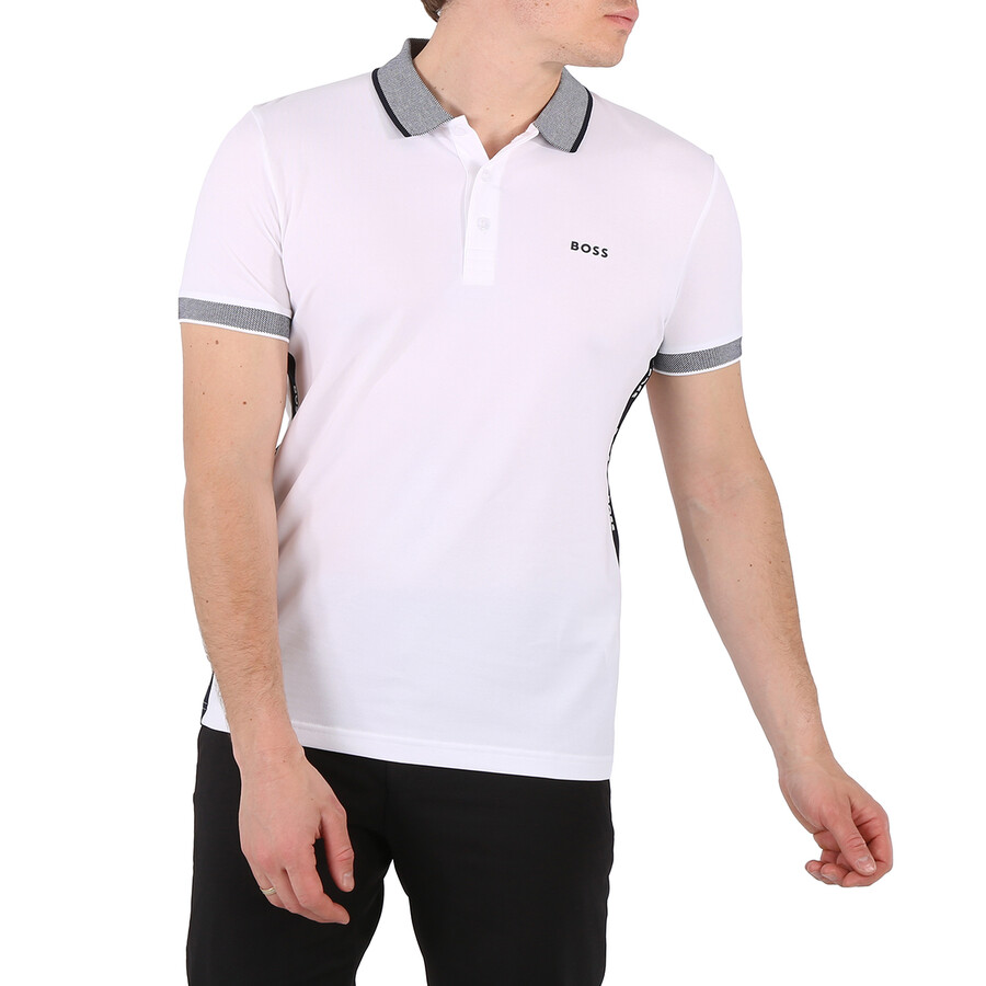Hugo Boss White Contrast Trims Cotton-Blend Slim-Fit Polo Shirt