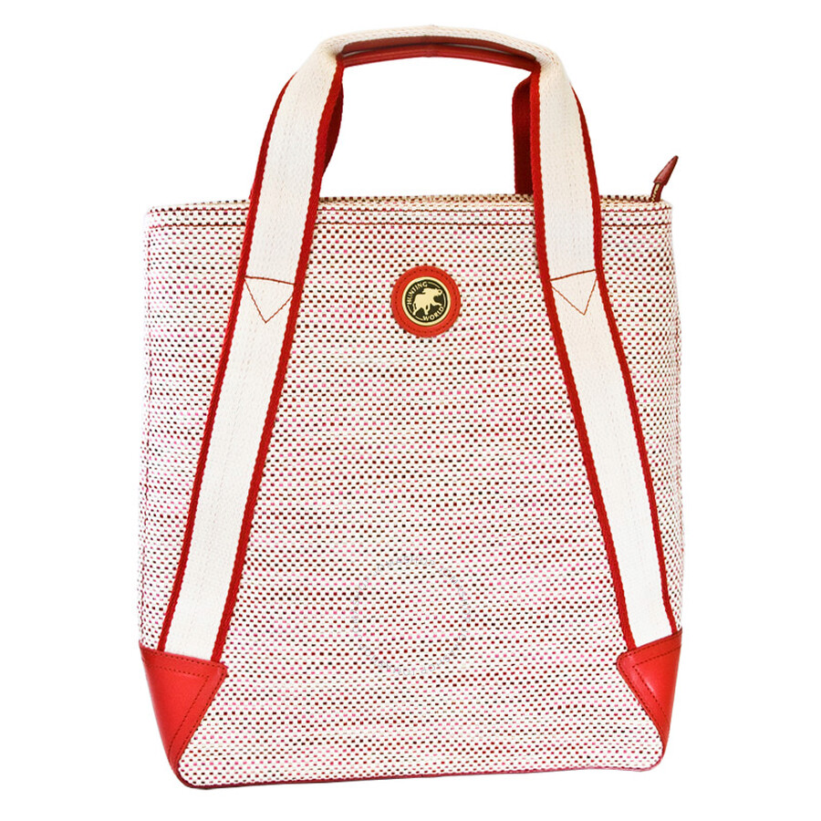 Hunting World At Ease Beige Canvas and Red Leather Large Tote 3616RD