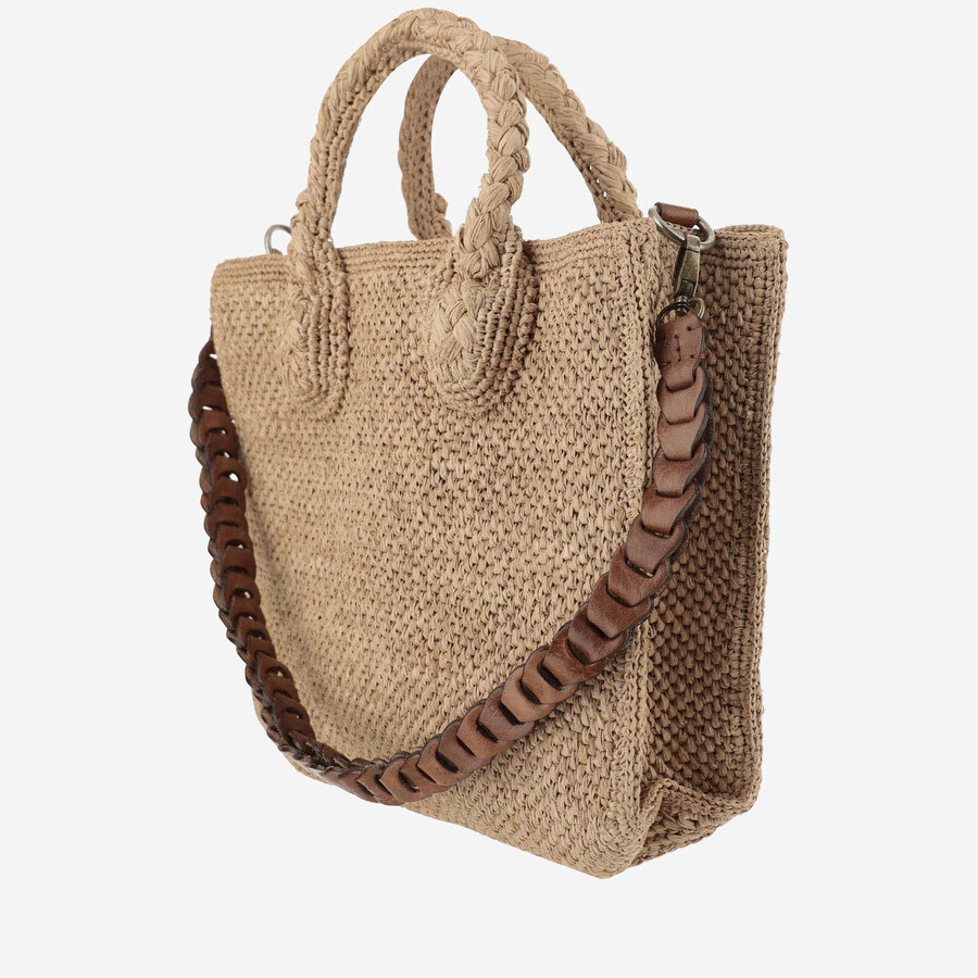 Ibeliv Raffia Bag With Leather Details In Sand