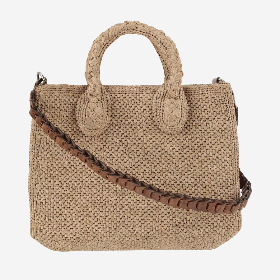 Ibeliv Raffia Bag With Leather Details In Sand