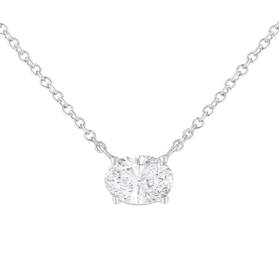 Haus Of Brilliance Igi Certified 10k White Gold 1/2 Cttw Lab Grown Oval Shape Solitaire Diamond East West 18" Pendant N In White