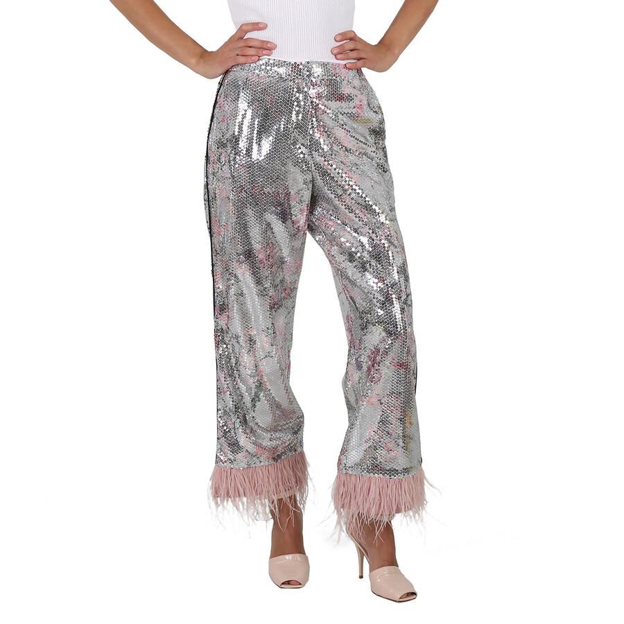 Feather-trimmed Springfield Sequin Pants