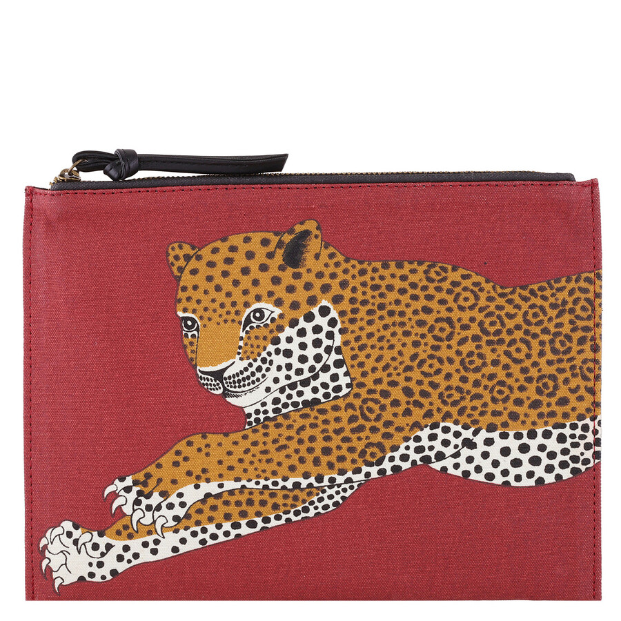 Inoui Editions Leaping Leopard Canvas Pouch In Animal Print