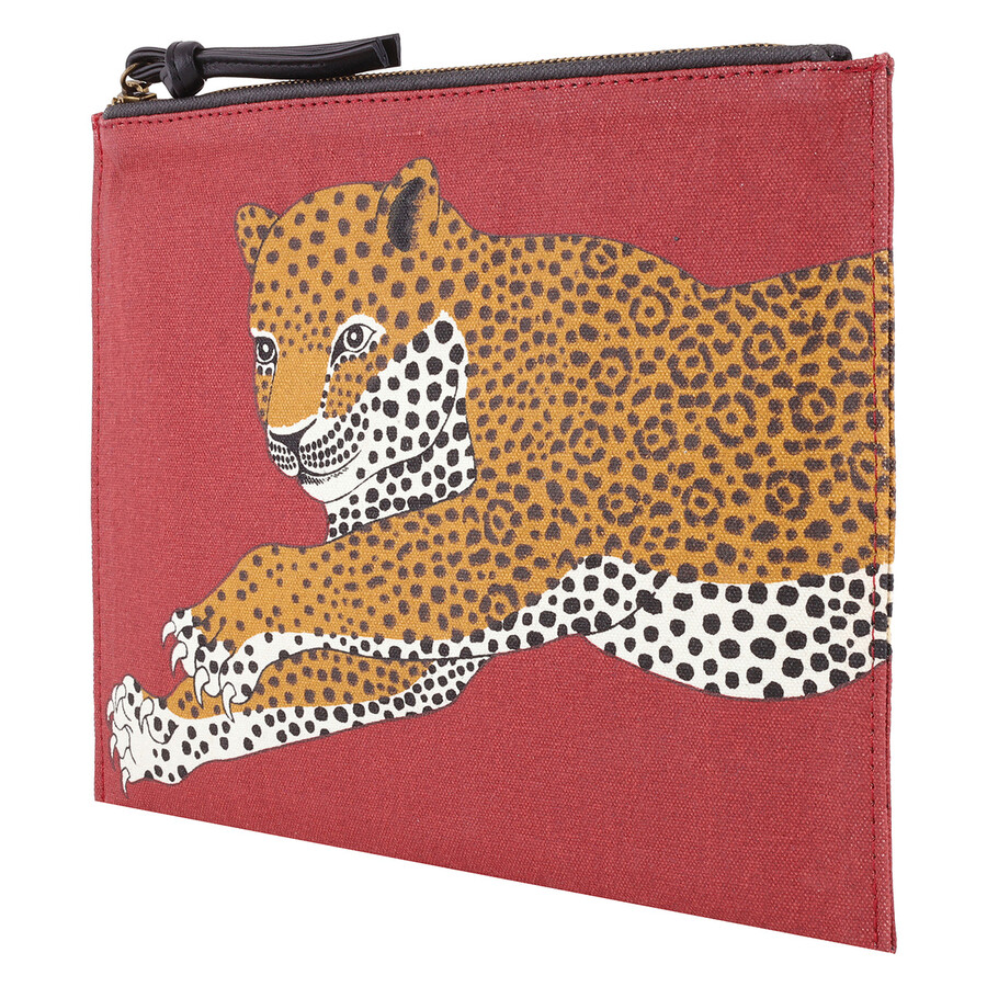 Inoui Editions Leaping Leopard Canvas Pouch In Animal Print