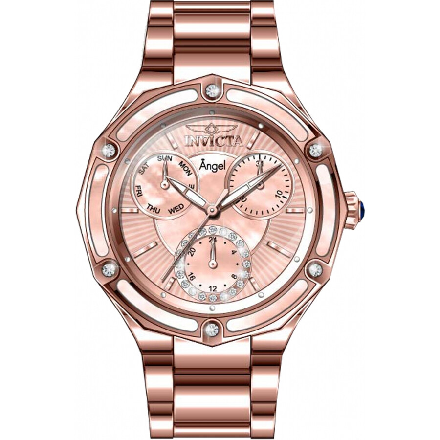 Invicta Angel Lady GMT Date Day Quartz Rose Gold Dial Ladies Watch ...