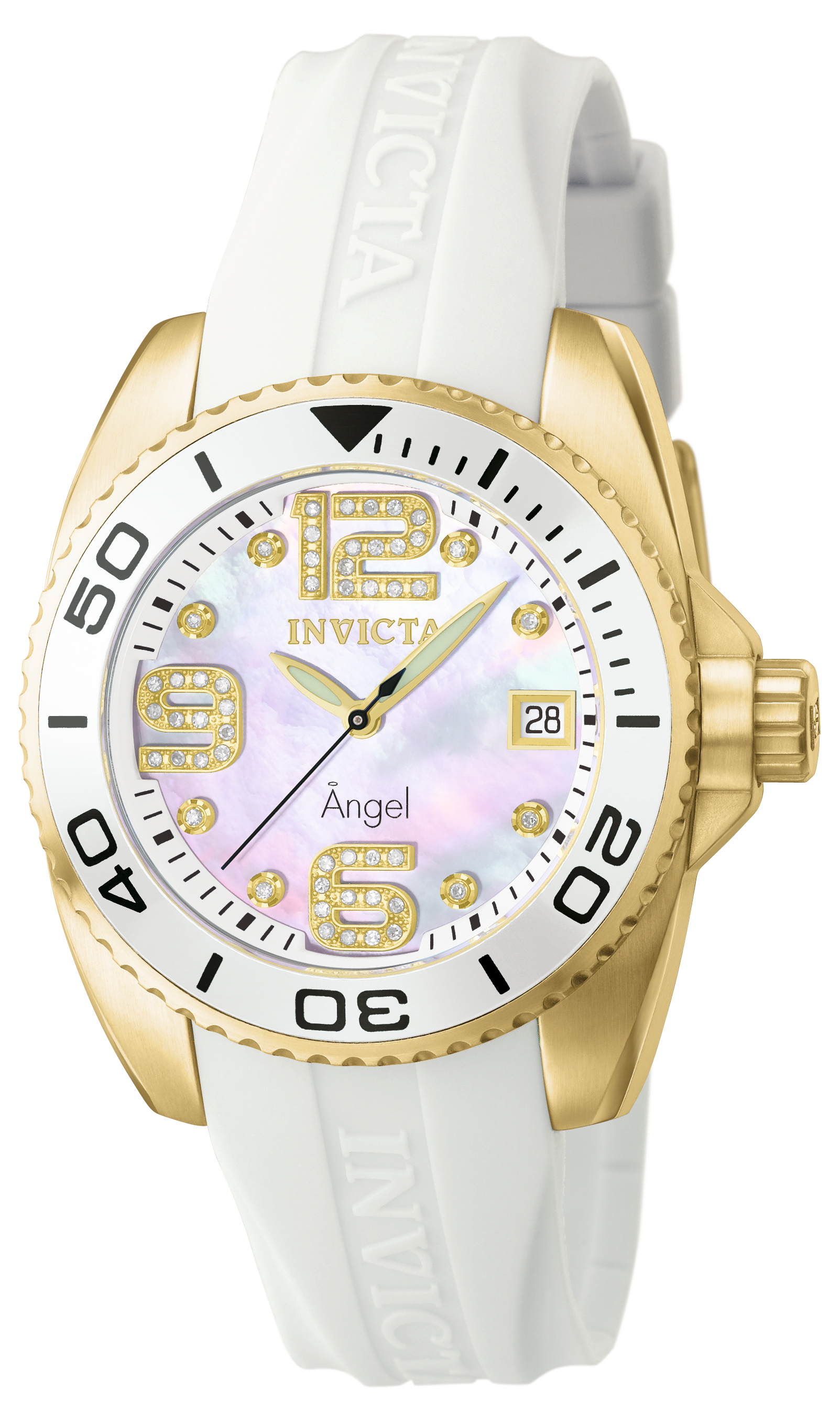 Invicta Angel Mother Of Pearl Dial White Rubber Ladies Watch 