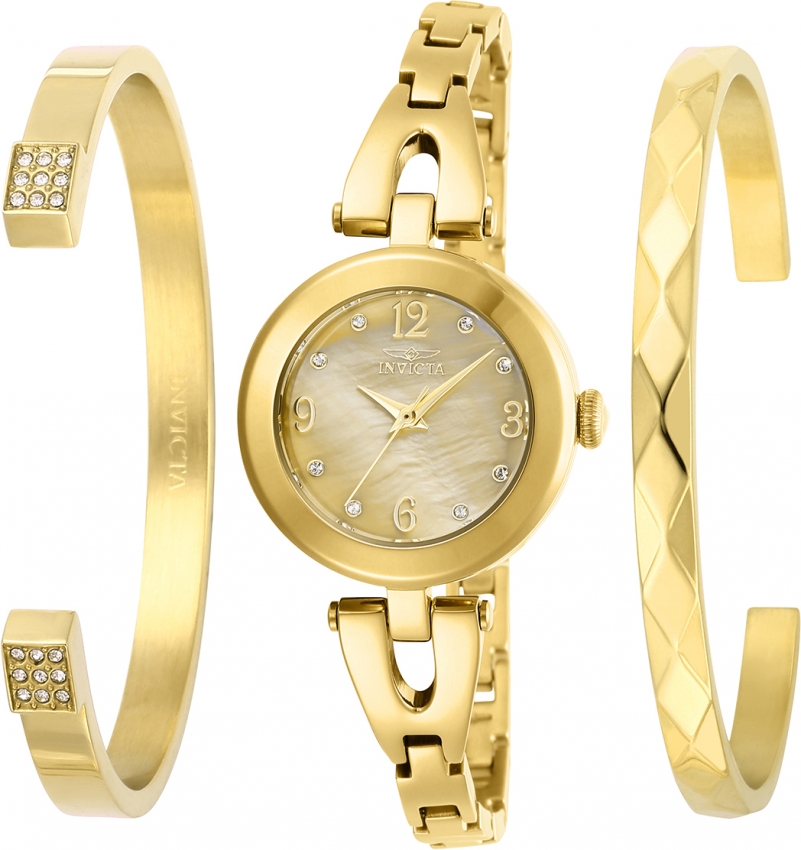 Invicta Angel Quartz Crystal Gold Dial Ladies Watch and  display picture 3