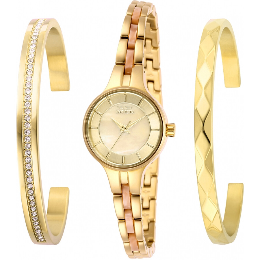 Invicta Angel Quartz Gold Dial Ladies Watch and Bangle Set 29278 886678347711 Watches, Angel