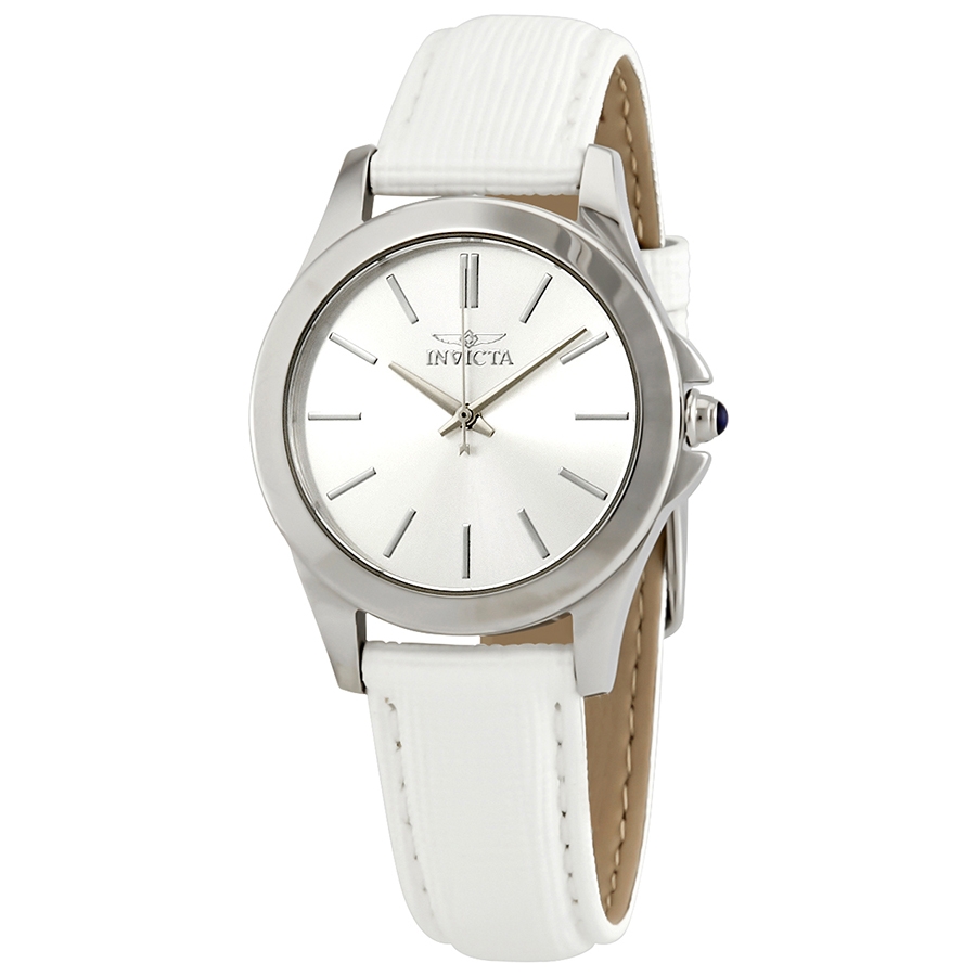Invicta Angel Silver Dial White Leather Ladies Watch 15147 