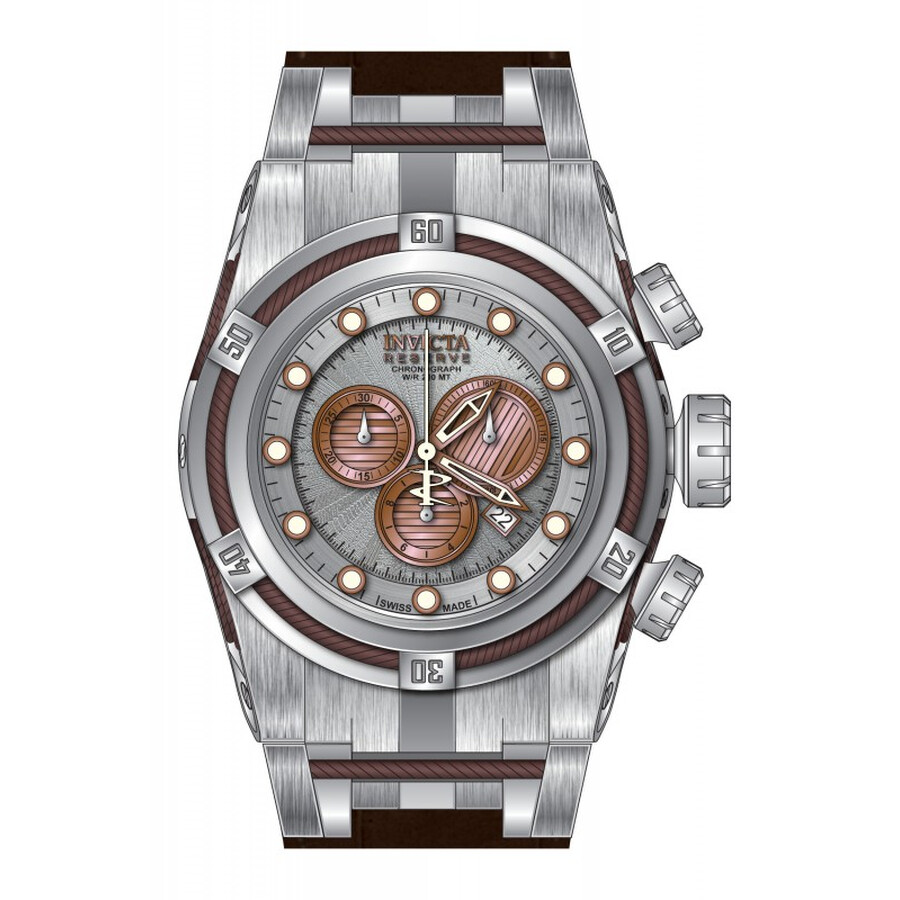 Invicta Bolt Zeus Chronograph Silver Dial Brown Leather Men's Watch