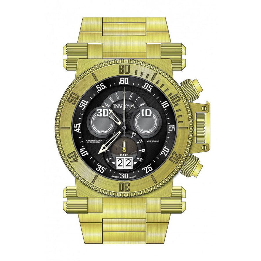 coalition forces chronograph black dial gold-plated mens watch