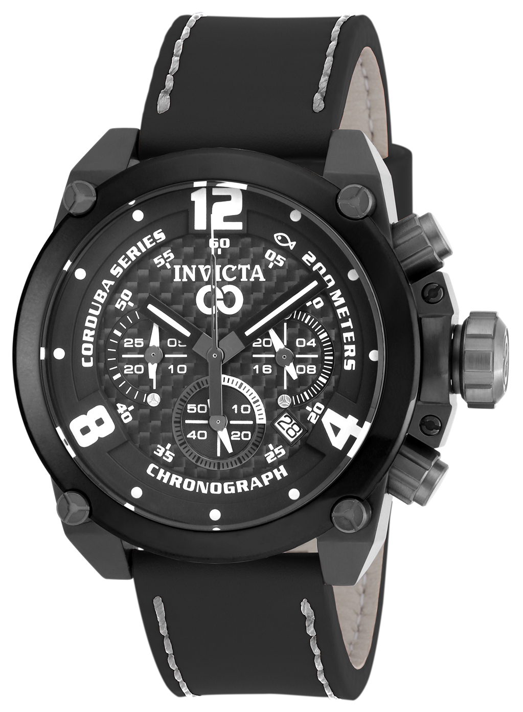 Invicta Corduba Chronograph Black Carbon Fiber Dial Black Leather 